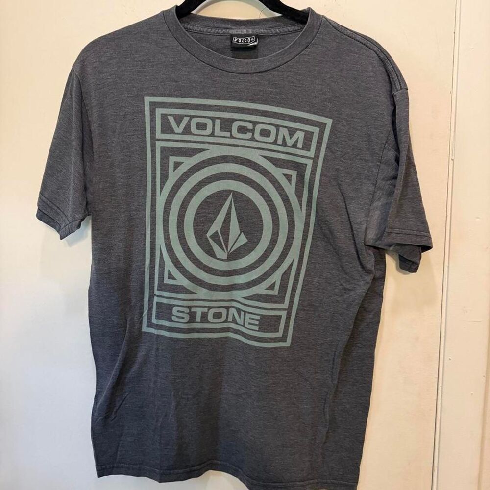 Volcom Men's Grey and Blue T-shirt